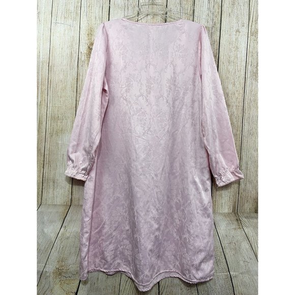 Adonna‎ Nightgown Large Pink Long Sleeves Half Button Front Damask Midi Prairie - Picture 5 of 6